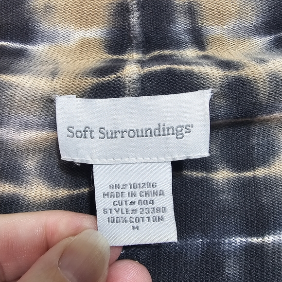 Soft Surrounding Women's Tan Black Tie Dye Fringe Drape Cardigan Size Medium. - Picture 6 of 10